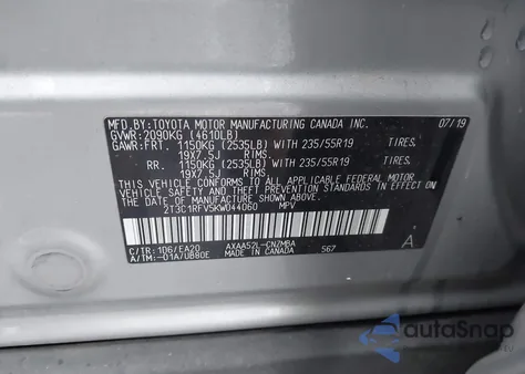 2019 Toyota Rav4 Xle Premium from USA, damaged, VIN 2T3C1RFV5KW044060